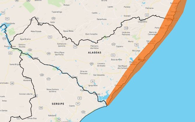 Inmet emite alerta de perigo para fortes chuvas em 20 municípios de AL até esta quarta (25)