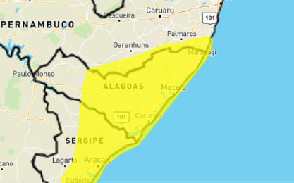 Inmet emite alerta de acumulado de chuvas para mais de 90 municípios de Alagoas