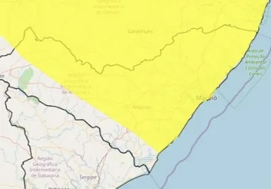 Inmet divulga novo alerta de perigo potencial de chuva para Alagoas