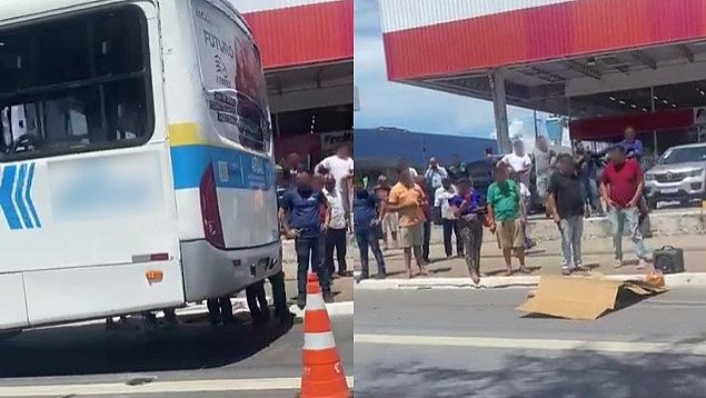 Um acidente envolvendo uma moto e um ônibus terminou com uma mulher morta por atropelamento