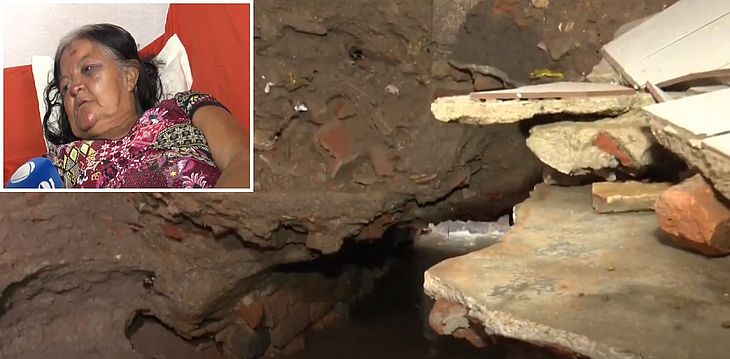 idosa é sugada por esgoto da cozinha de casa e arrastada 200 metros