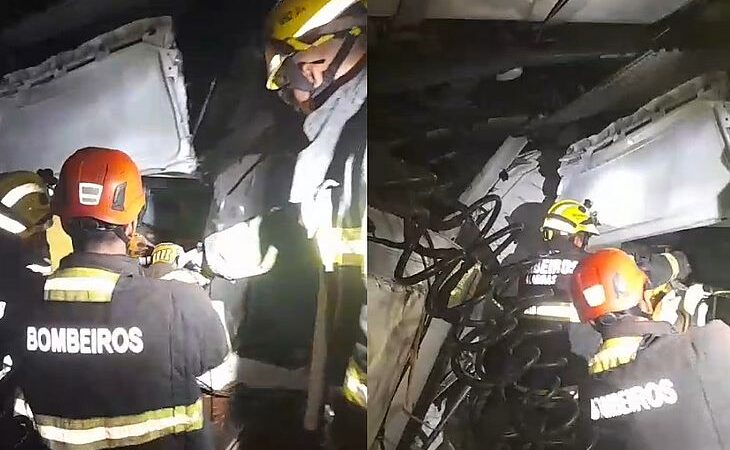 Carreta tomba e homem fica preso às ferragens em Joaquim Gomes