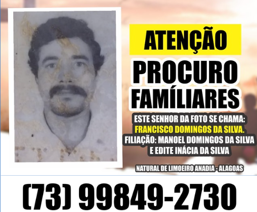 Morador da Bahia busca localizar familiares desconhecidos do pai,  em Limoeiro de Anadia (AL)