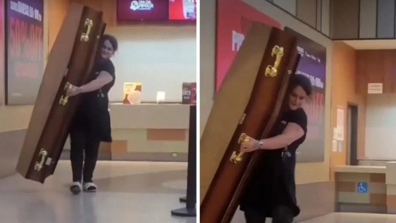 Criatividade viraliza: mulher leva caixão para aproveitar promoção de pipoca em cinema